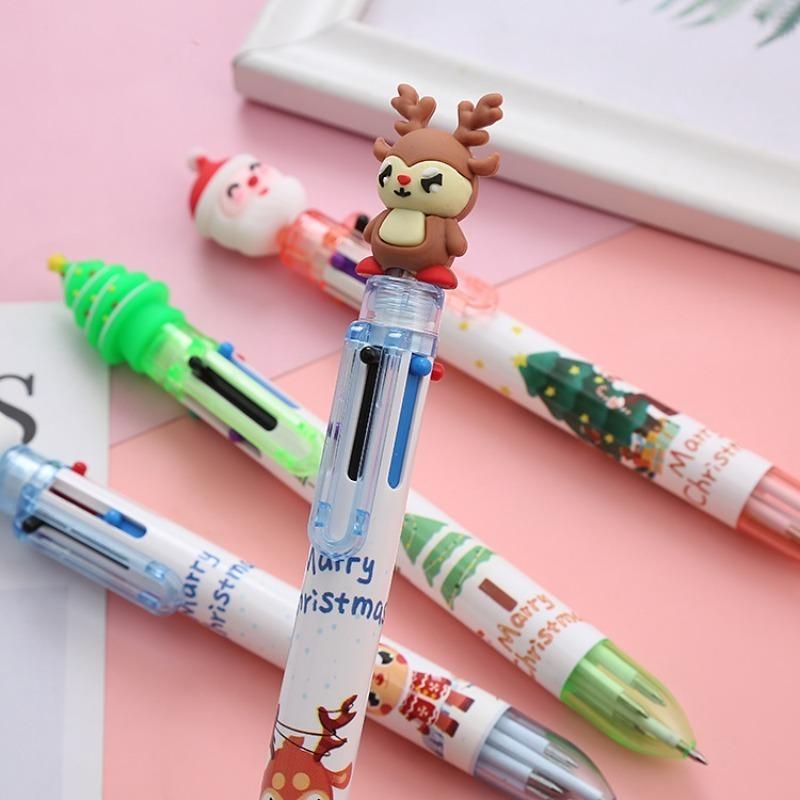 15Pcs Snowman Multi Color Retractable Ballpoint Pen, Back to School Season Student Stationery with Christmas themed Outer Body, Multi refill Design Wr