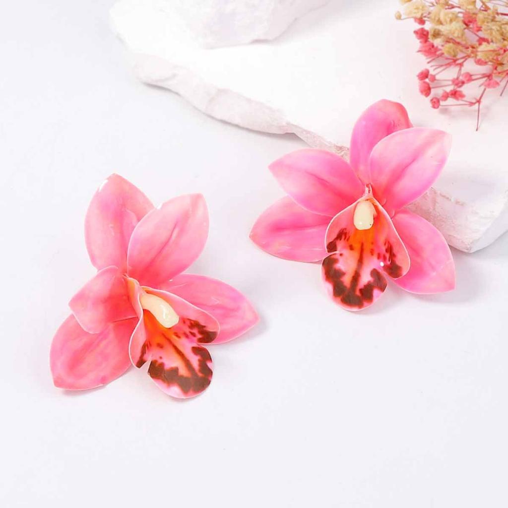 Bohemian exaggerated fashion simple dripping oil unique fabric flower stud earrings versatile vacation women