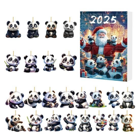 2025 Christmas Panda Advent Calendar Cartoon 2D Acrylic Panda Pendant Countdown Calendar Multifunctional Home Decorations
