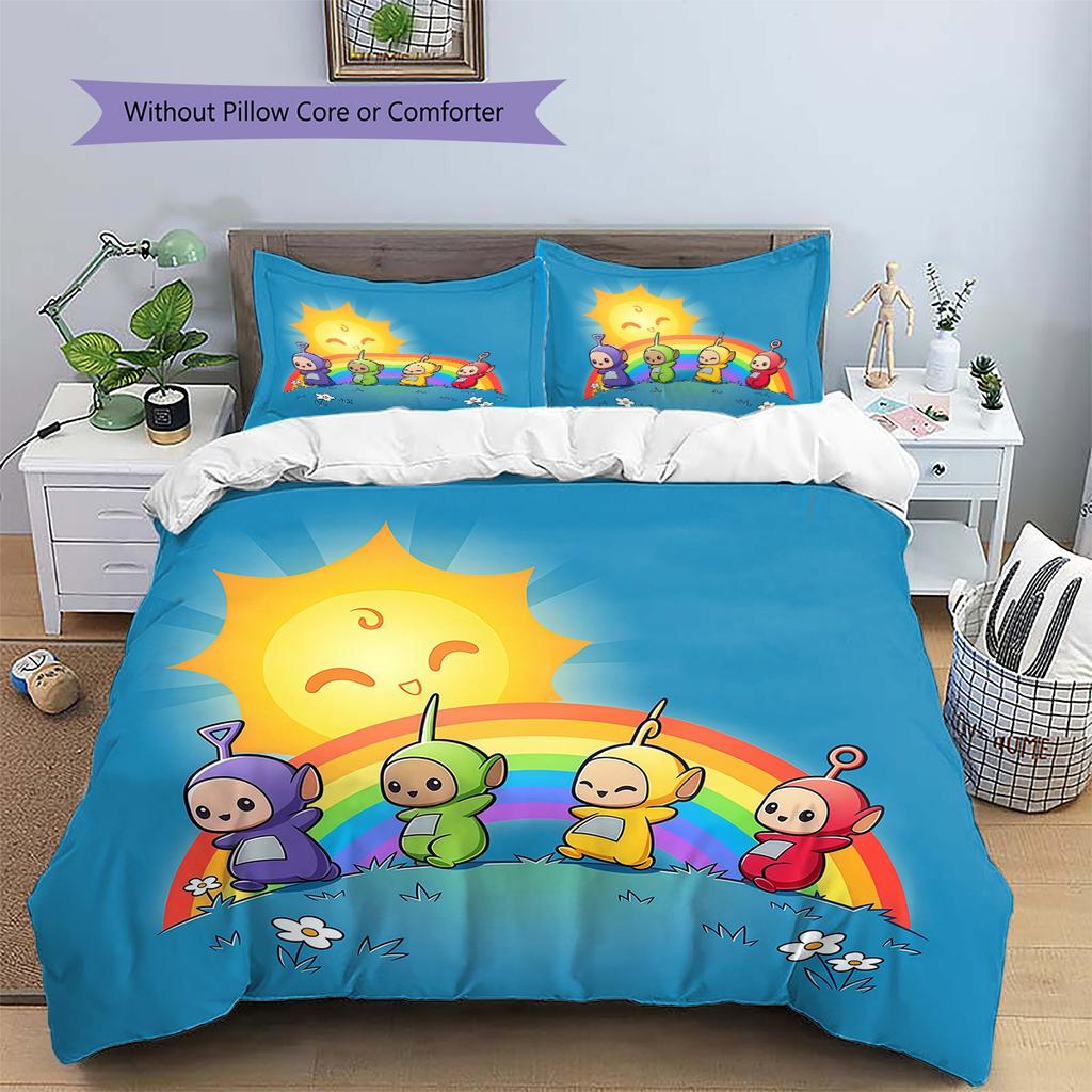 Teletubbies Pattern Bedding Quilt Set  Home Decoration  Gift (1 * duvet cover + 2 * pillowcase  without core)