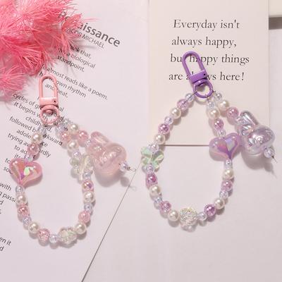 Cute Butterfly Flower Keychains For Women Acrylic Colorful Beaded Keyring Bag Decoration Earphone Case Pendant Phone Chains