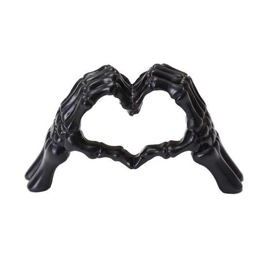 Halloween Herz Hände Skulptur Skelett Handgeste Schreibtisch Harz Figur Herzform Liebe Ornament für Wohnzimmer Regal Couchtisch Mittelstück