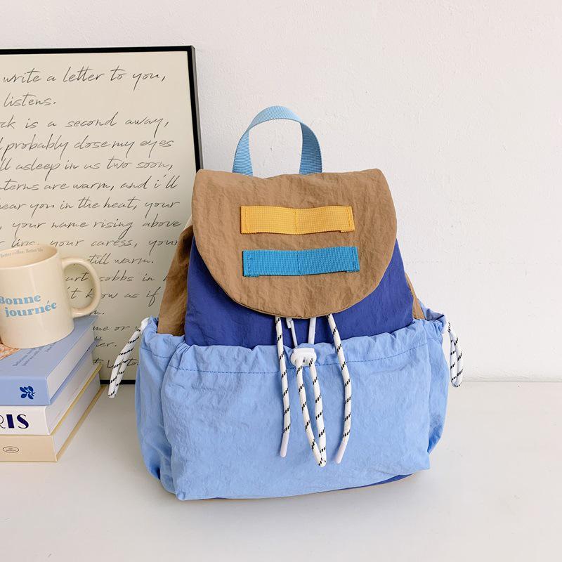 Kids' Lightweight Color Block Backpack: Large Capacity Kindergarten Bag with Drawstring for Boys and Girls