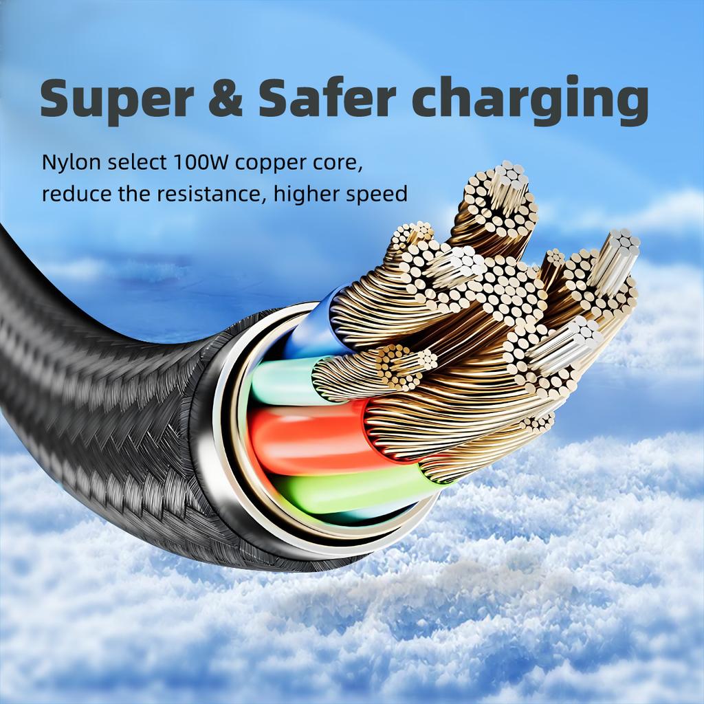 Ultra-Super Fast Charge Cable-6A 120W USB A To Type C Nylon Data Cord with Led Digital Display Cable