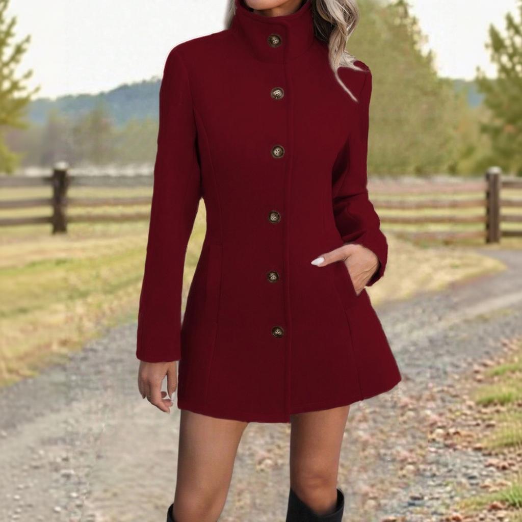 Women's Casual Wool Stand Collar Coat for Fall Winter Outwear