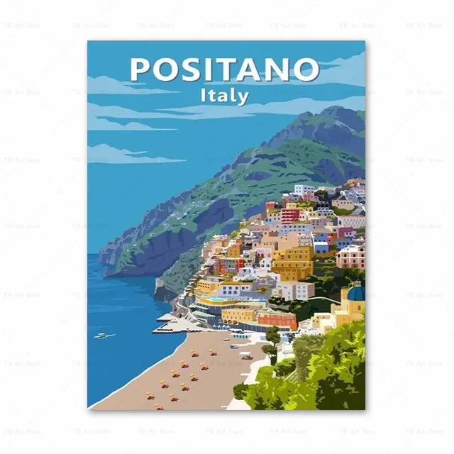 Spanien Amalfiküste Santorini Französische Riviera Italien Druck Kunst Leinwand Poster Für Wohnzimmer Dekoration Zuhause Wandbild
