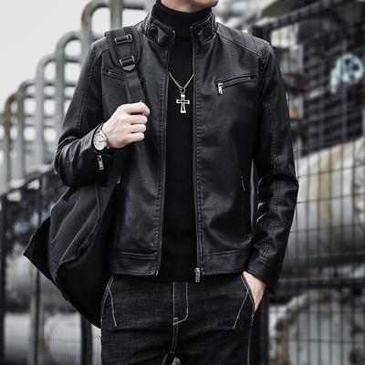 Cappotto in Pelle da Motociclista da Uomo Primavera Autunno Versione Coreana Slim Trend Giovane Bello Casual Top in Pelle PU