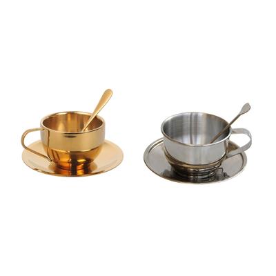 Double-deck Coffee Cups Set Stainless Steel Thermal Insulation Coffee Mug with Spoon and Saucer Teas Cups Milk Mug
