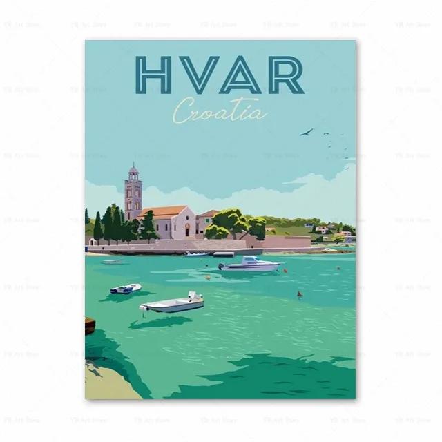 Spanien Amalfiküste Santorini Französische Riviera Italien Druck Kunst Leinwand Poster Für Wohnzimmer Dekoration Zuhause Wandbild