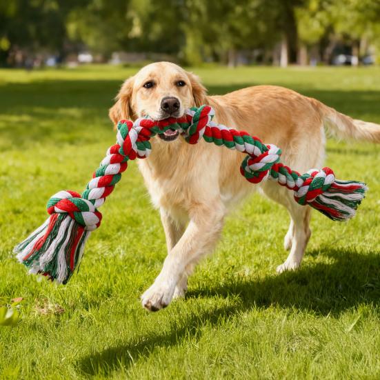 Jucărie de Crăciun pentru câini, frânghie cu 5 noduri, jucărie rezistentă de tras cu frânghie, jucărie indestructibilă pentru mestecat pentru câini cu mestecat agresiv, câini de rasă mare, curățare dentară, trasul la frânghie