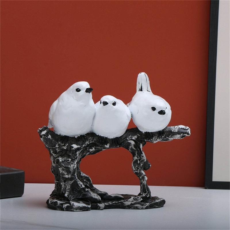 Animal Statue Modern Sculpture for Home Office Desk Decor Resin Birds Figurine Gifts Decorative Birds on Branch Statue