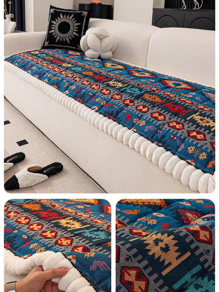 Bohemian Style Sofa Cushion Thick One-piece Anti Slip Sofa Cover Autumn Winter Soft Mat Window Sill Cushion Multi-purpose All Season Universal Cover