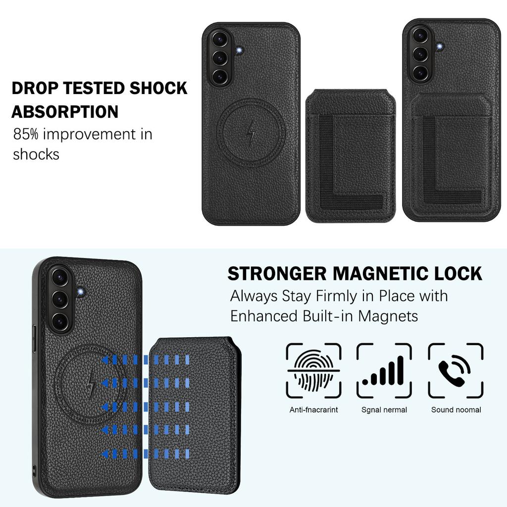 Leder-Kartensteckplatz, abnehmbare magnetische Stoßstangen-Telefonhülle für Samsung A06 A16 A15 A14 A55, Xiaomi 14T, Redmi 14C, Honor Moto, weiche Silikon-Ständerrückseite