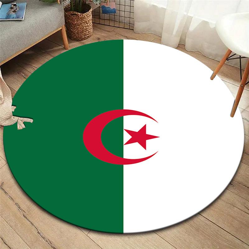 Algeria Flag Round Area Rug,Carpet Rug for Living Room Bedroom Sofa Playroom Decor,Non-slip Floor Mat
