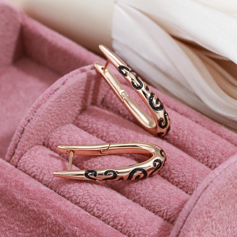 Kinel Black Enamel Dangle Earrings For Women Luxury Wedding Fine Jewelry