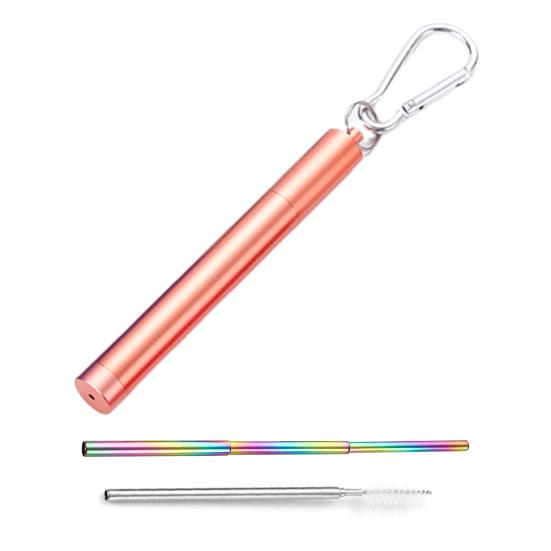 1 Set Telescopic Portable Drinking Straw Stainless Steel Comfortable Grip Collapsible Colorful Drinking Straw Kitchen