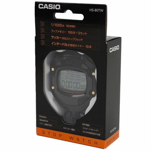 Casio Stopwatch for Soccer, Lap Time, Split Time, Dual Memory, 5 ATM Water Resistance, Silent Operation, Black, HS-80TW-1JH