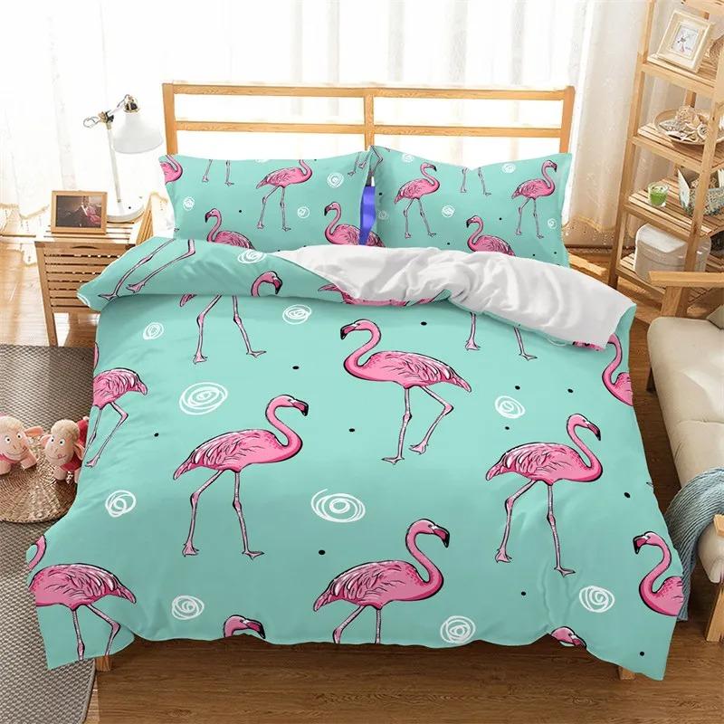 Comforter Girls Flamingo Twin Queen Tropical Leaves Floral Bedding Set For Teen Women Room Dorm Decor Hawaiian Comforter