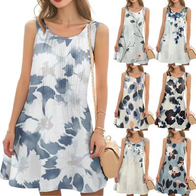 Women's Casual Fashion Floral Print Round Neck Sleeveless  Dress