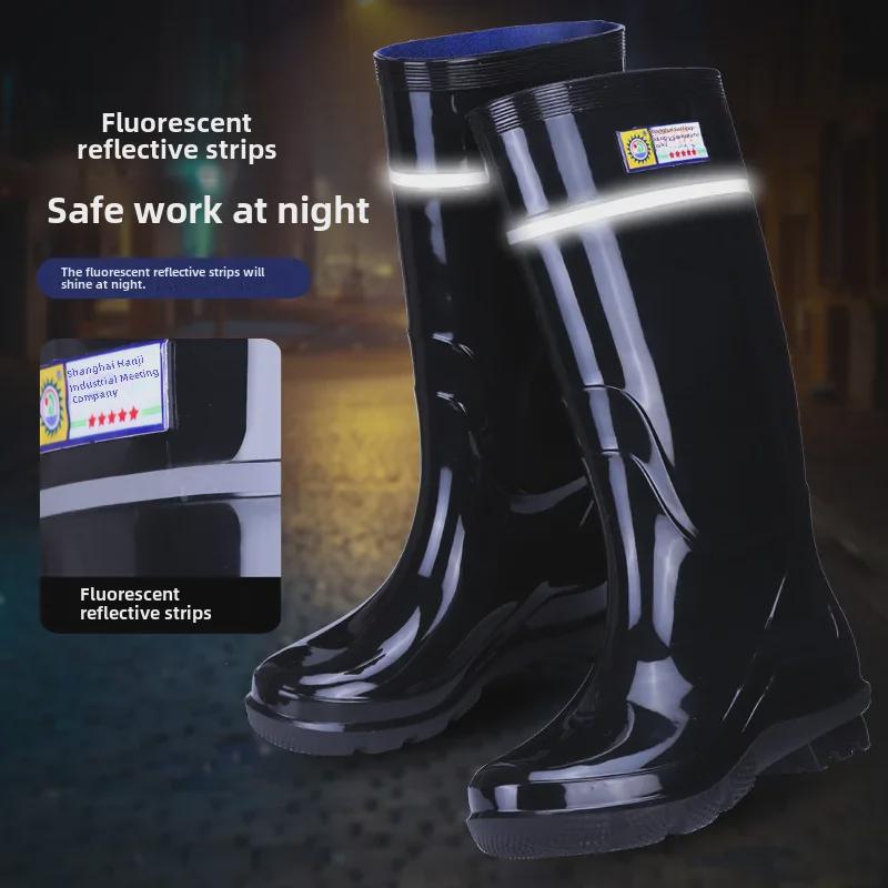 Men's Reflective High-Top Waterproof Non-Slip Rain Boots - Fashionable, Thickened Night Rubber Shoes