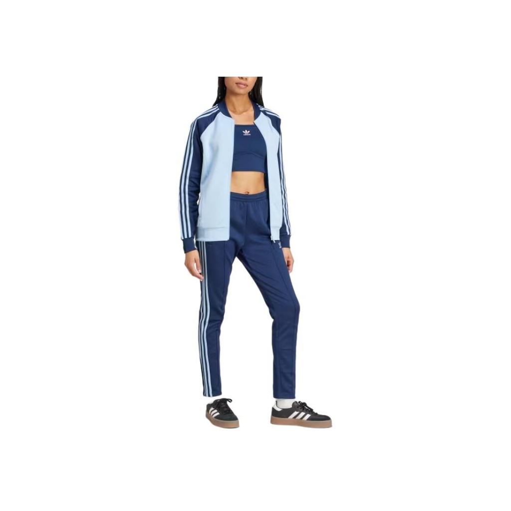 adidas Originals Striped Logo Baseball Collar Zip Long Sleeve Jacket Women Jackets Blue JD0825