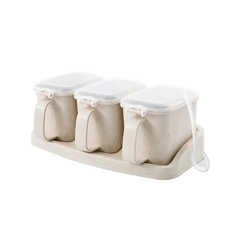 Wheat Straw Seasoning Nice Box Pepper Spice Shaker Salt Seasoning Transparent PP Kitchen Cruet Condiment Bottle Jars Storage Box for Home