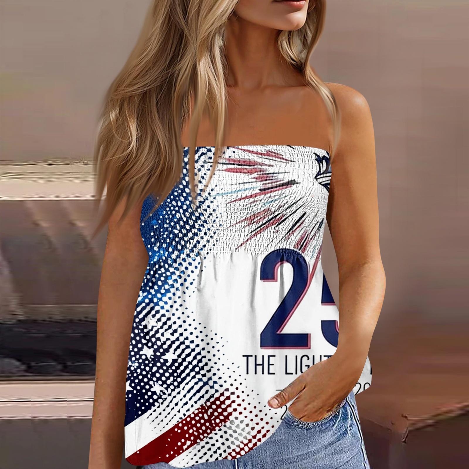 Модный сексуальный женский топ-бандо без спинки, эластичный, с принтом ко Дню независимости M белый