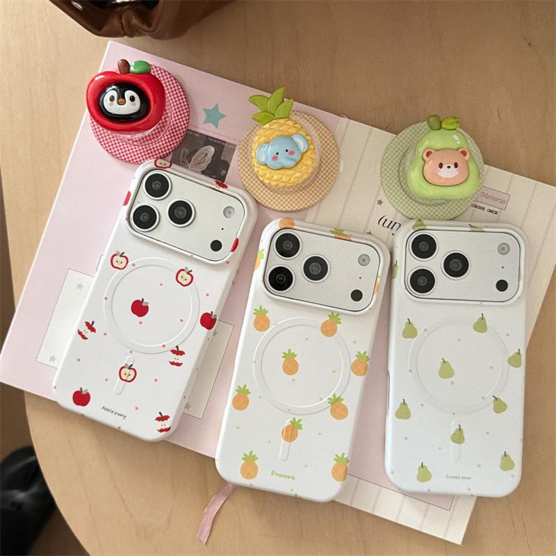 Trendy Magnetic Cartoon Animal Fruit Case for iPhone 17/16 Pro Max/15 Pro.