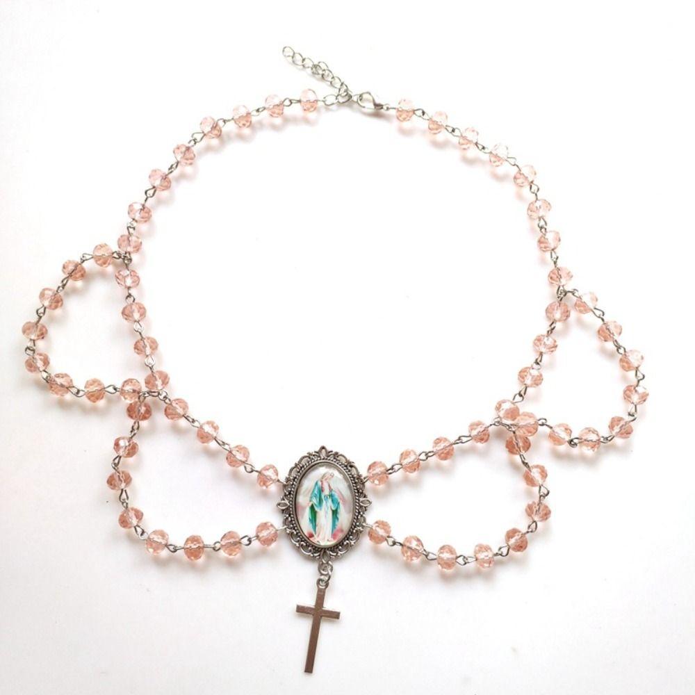 Pearl Tassel Virgin Chokers Necklace Acrylic Religious Jewelry New Cross Necklace  For Women