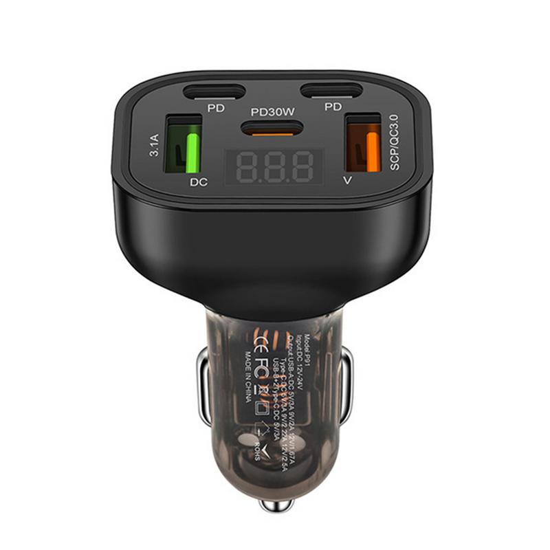 USB Car Charger 2 USB Port Fast Car Charger 3 Type-C Port Flash Charging Charger Car Accessories For Trucks SUVs Auto