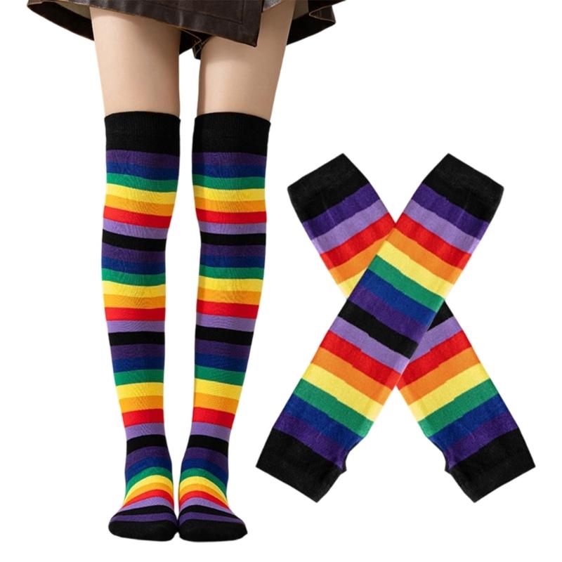 Fingerless Gloves Arm Warmers Over-the-Knee Socks Halloween Costume Matching Thigh High Socks and Arm Sleeves, One Coordinated Set for Themed Setting,