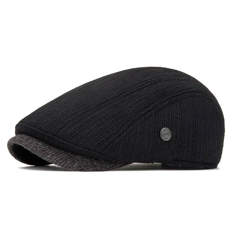 Men's Autumn & Winter Knitted Duckbill Cap with Velvet - Fashionable British Newsboy Beret