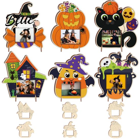 Einfache Montage Holz Bilderrahmen DIY Rahmen Foto Dekor Kürbis Holz Halloween für Kinder Basteln Anpassbar Unfertig Hohl Party