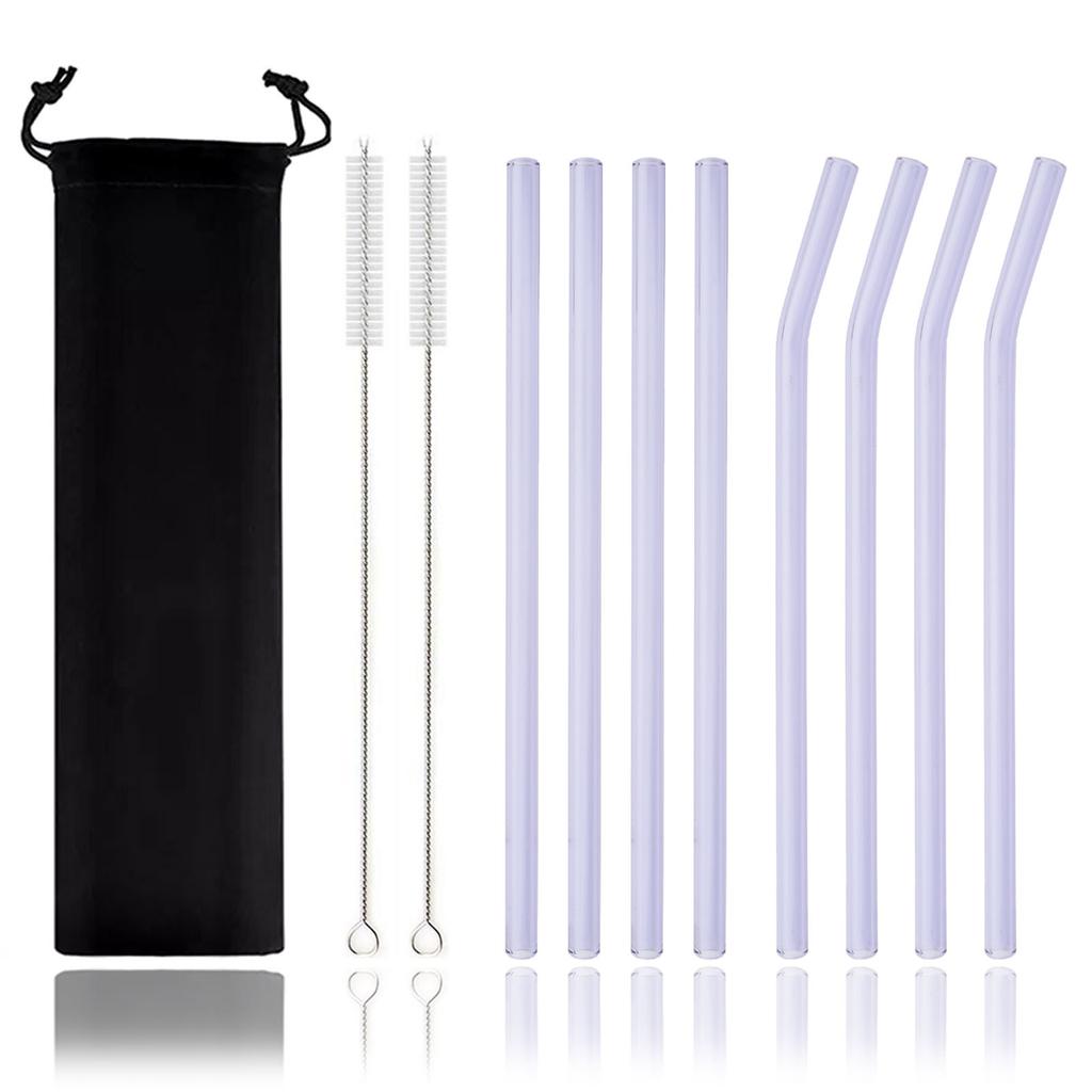 11-piece Reusable Glass Straws Clear Smoothie Drinking Straws with Clean Brush for Beverages Milk Tea Juices Cocktail
