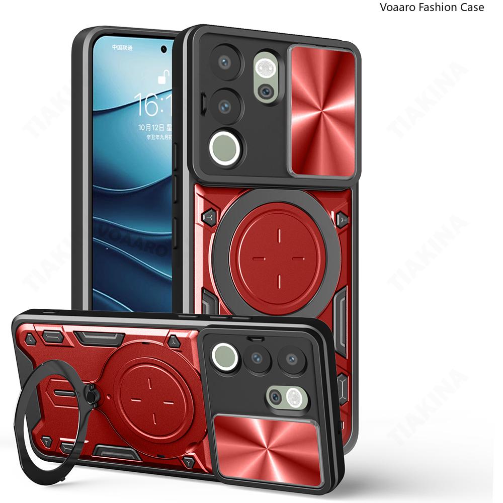 Slide Lens Armor Funda for Vivo Y200 5G Case for Vivo Y29 Y19S 4G V50 IQOO Z9S V40E V40 Pro 5G Case Magnetic Ring Stand Cover