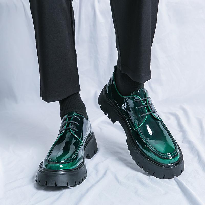 2024 Men's Chunky Patent Leather Lace-up Loafers: Stylish Big Head, Thick Sole for Hairstylists