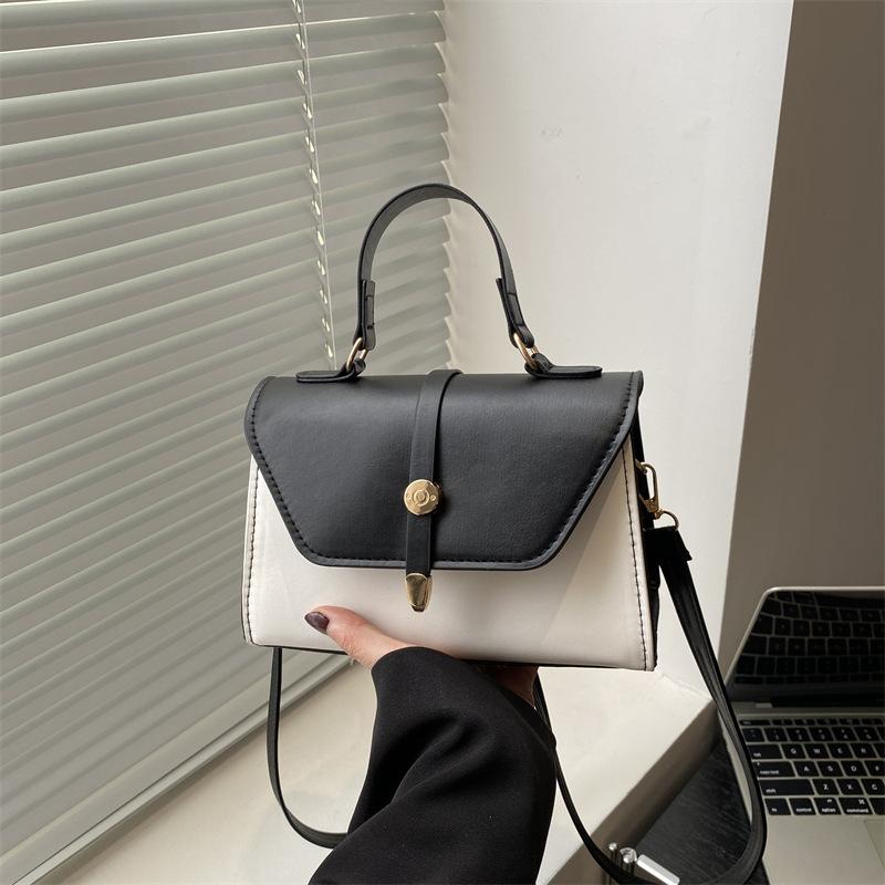 Fashion Simple Contrasting Color Texture Handbag Small Square Bag Personalized Color Scheme Design Simple Trend Shoulder Messenger Bag Women