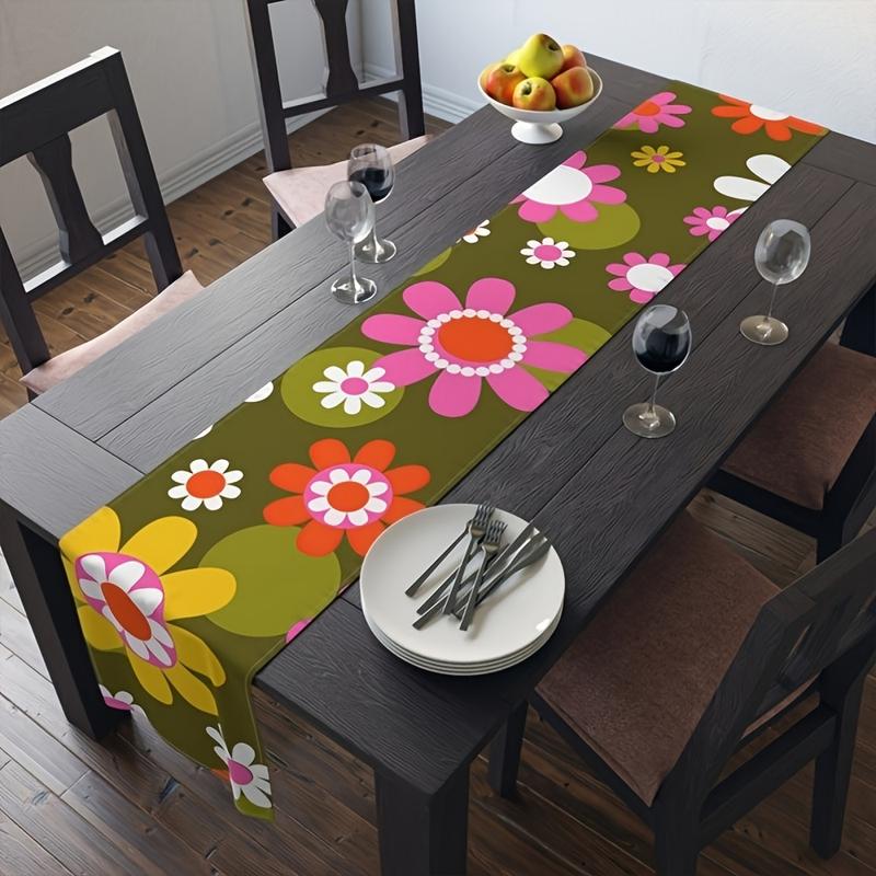 Jingyue Pet Retro Pop Art Floral Table Runner, Creative Dining Table Decor, Long Tablecloth For Dining Room & Coffee Table