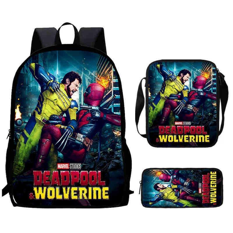 Mochila Escolar Infantil de Deadpool y Wolverine con Tejido Oxford Ligero para Estudiantes de Primaria