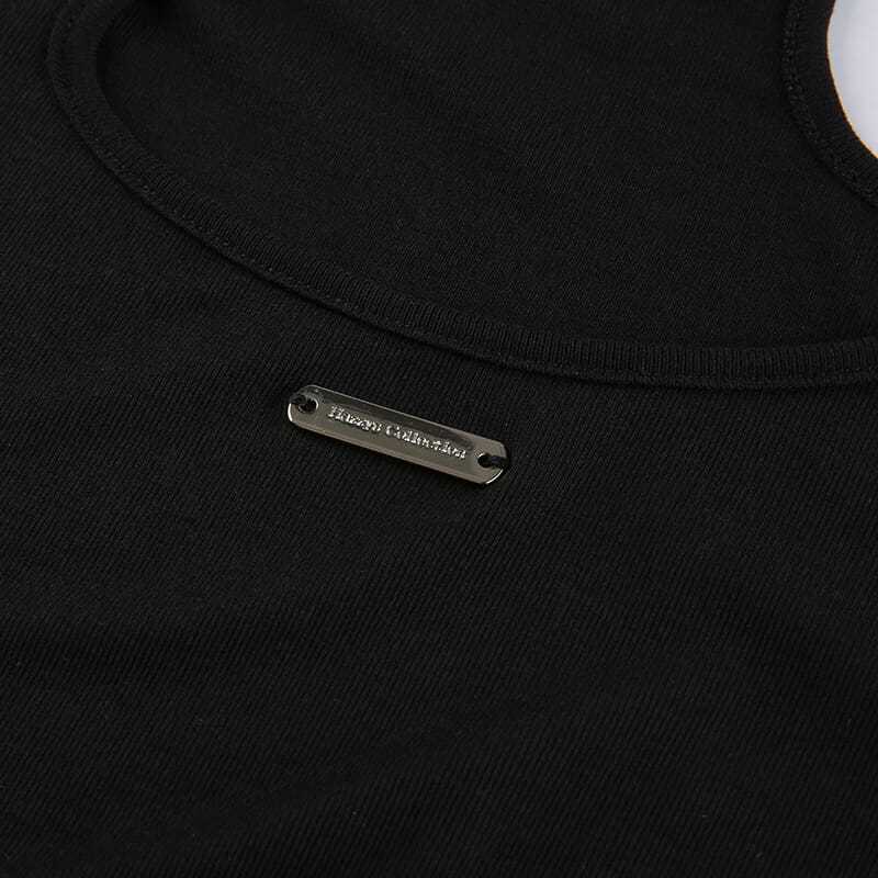 Dvoudílné tričko v kontrastní barvě s odklopenými rameny Dámské Slim Nepravidelné Top Krátký Dlouhý Rukáv