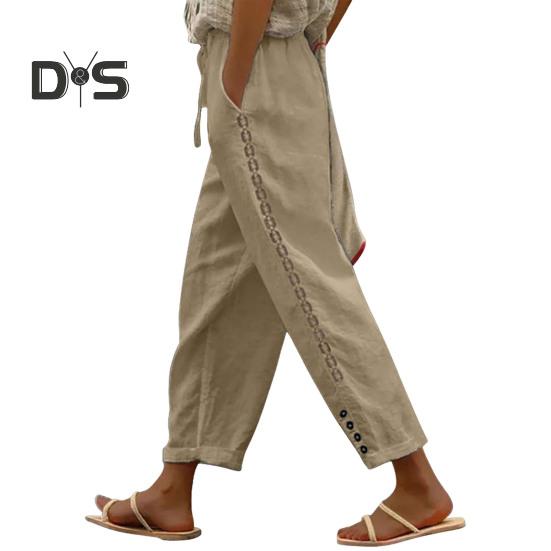 Dámské ležérní kalhoty Lehké prodyšné všestranné kalhoty s nastavitelným elastickým pasem Pohodlné kapsy pro každodenní nošení