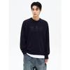 Lettering Leather Patch Knit Pullover Navy