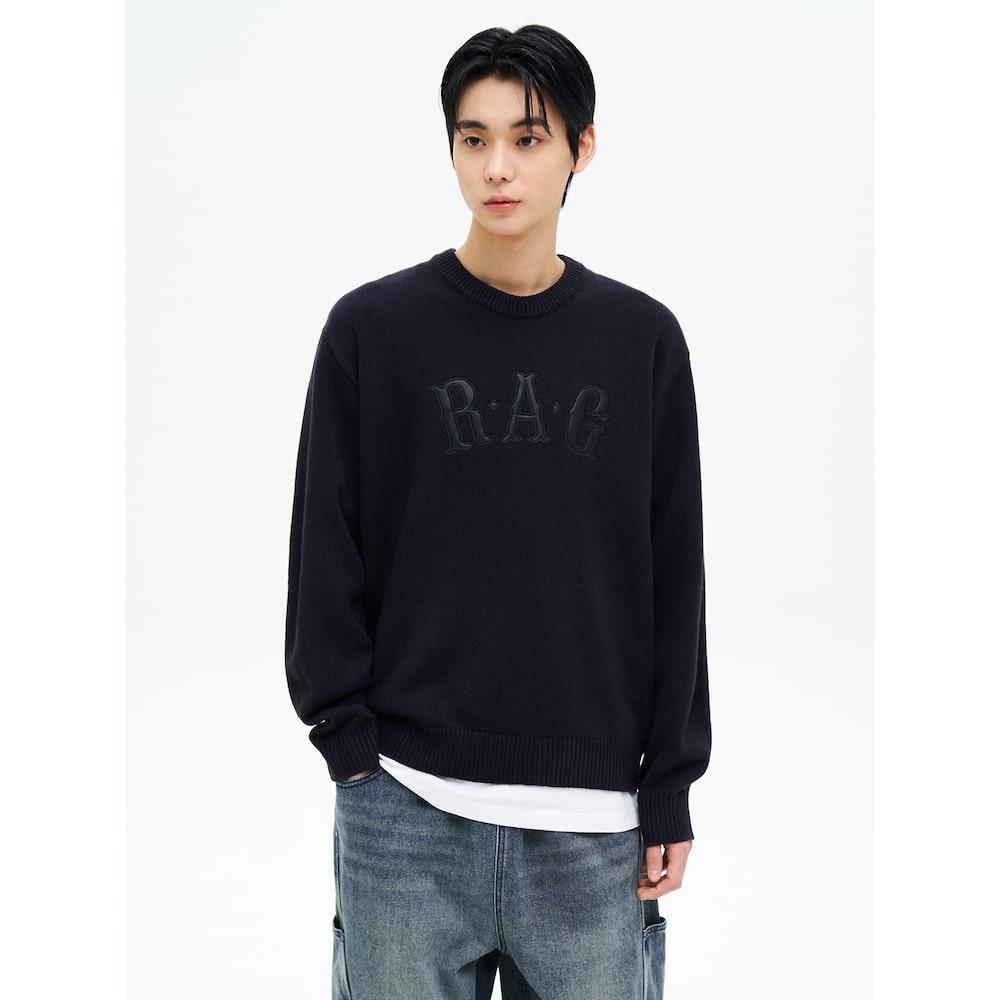 8Seconds Lettering Leather Patch Knit Pullover Navy Navy/Xl