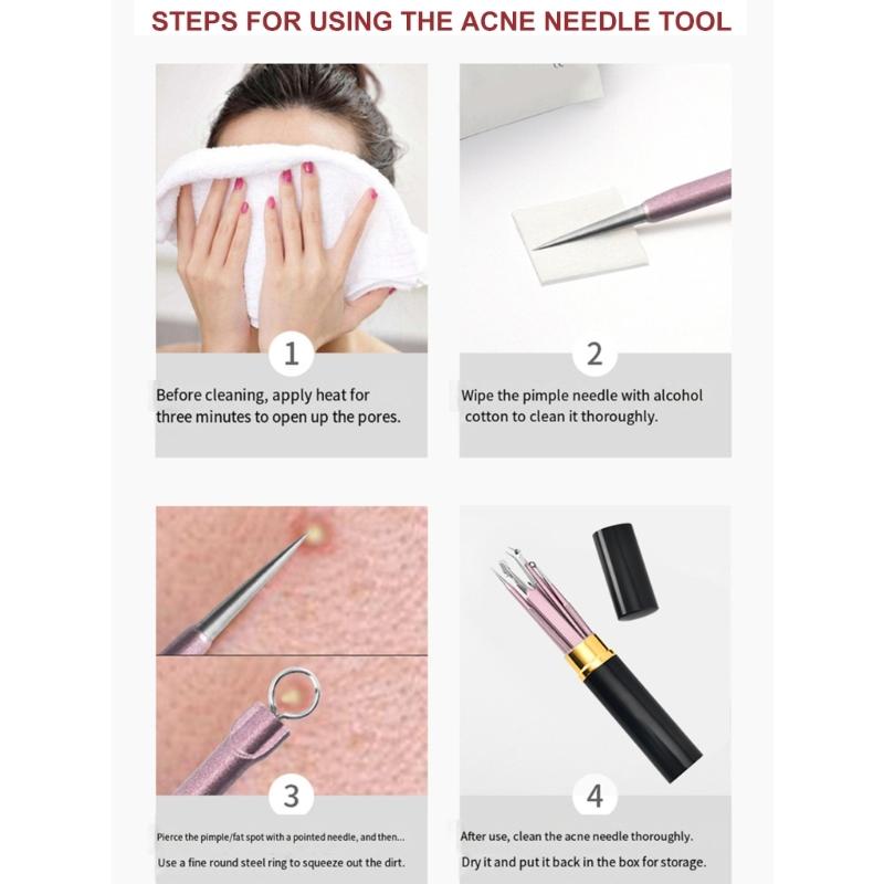Portable 10Pcs Acne Treatments Kit Including Carbon Steel Needle and Ergonomic Comedone Extractor Tools
