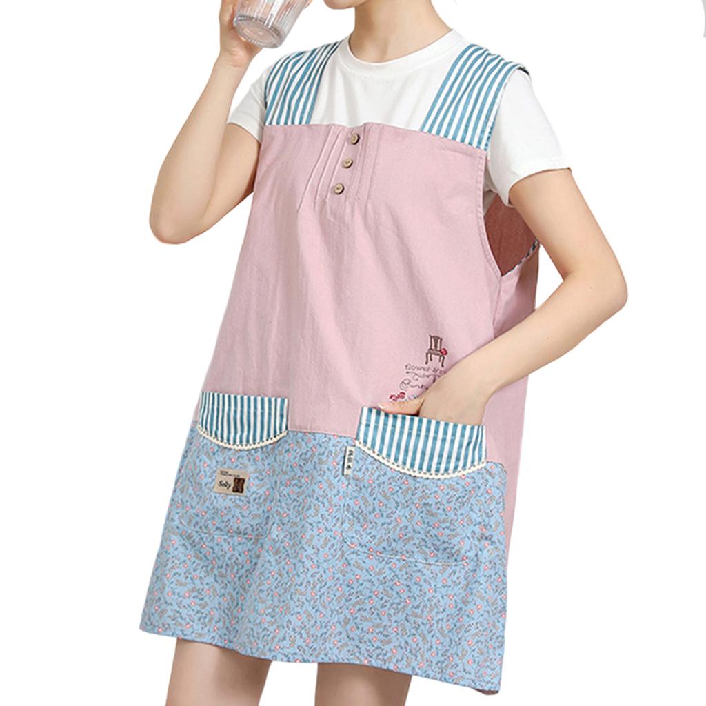 Adjustable Floral Print Cooking Apron with Pockets Stylish Tie-up Work Apron for Women Machine Washable Art Apron
