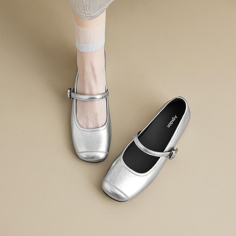 Augustine silver Mary Jane single shoes women's 2025 new summer French retro with skirt light mouth small leather shoes