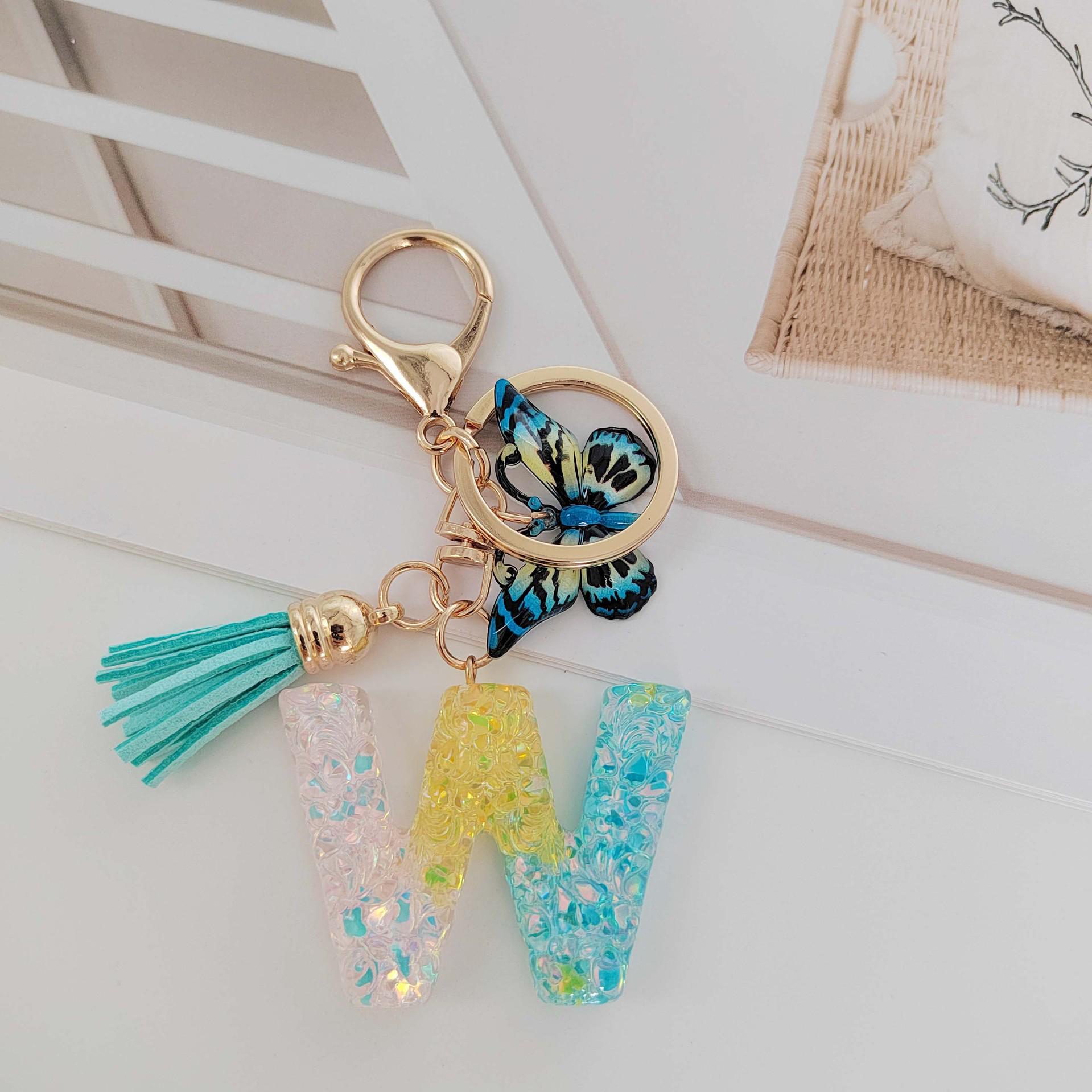 Trending Colorful Sequin & Resin Butterfly Keychain with Tassel Pendant
