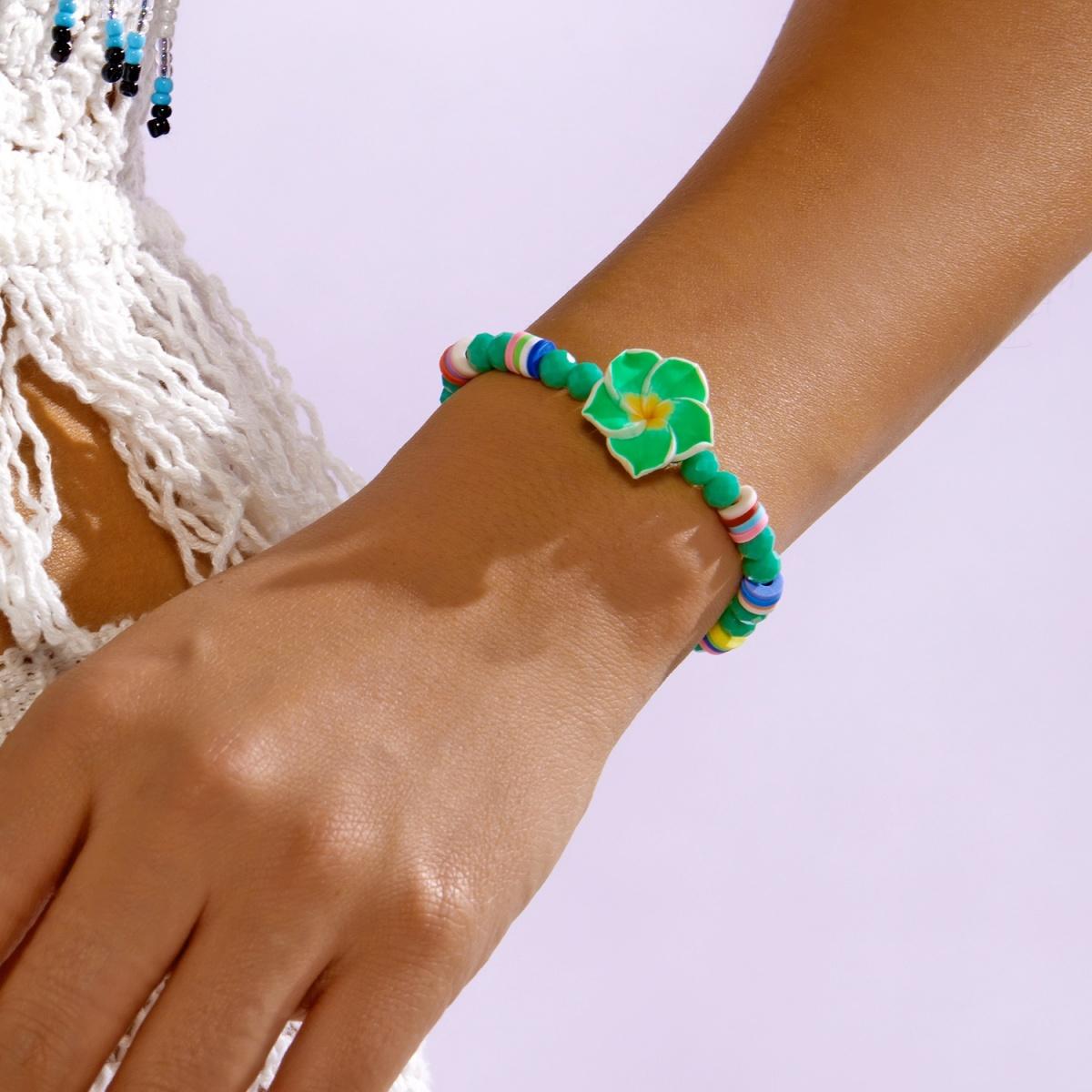 

Crystal Beads Soft Polymer Clay Flower Bracelets For Women Men Bohemian Resin Floral Handmade Woven Bangles Summer Party Jewelry