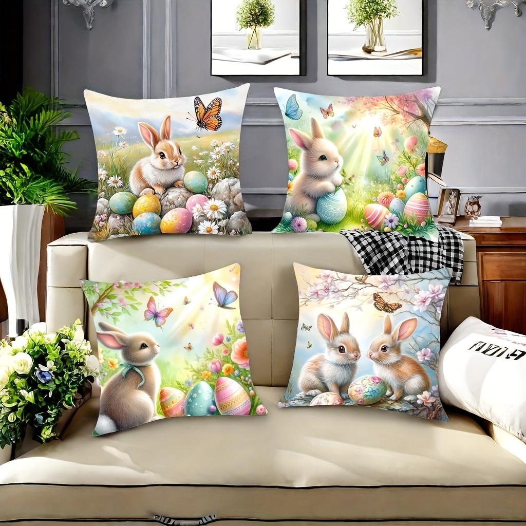 1/4pcs Easter Bunny and Egg Printed Pillowcases Sofa Cushion Cover Home Bedroom Room Decoration