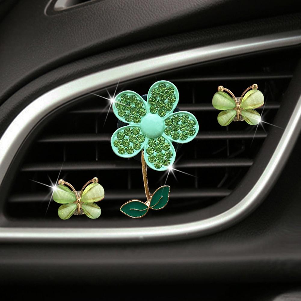 1/3PCS Crystal Flower Car Air Freshener Lovely Little Butterfly Ladies' Car Perfume Decoration Clip air refresher car fragrance